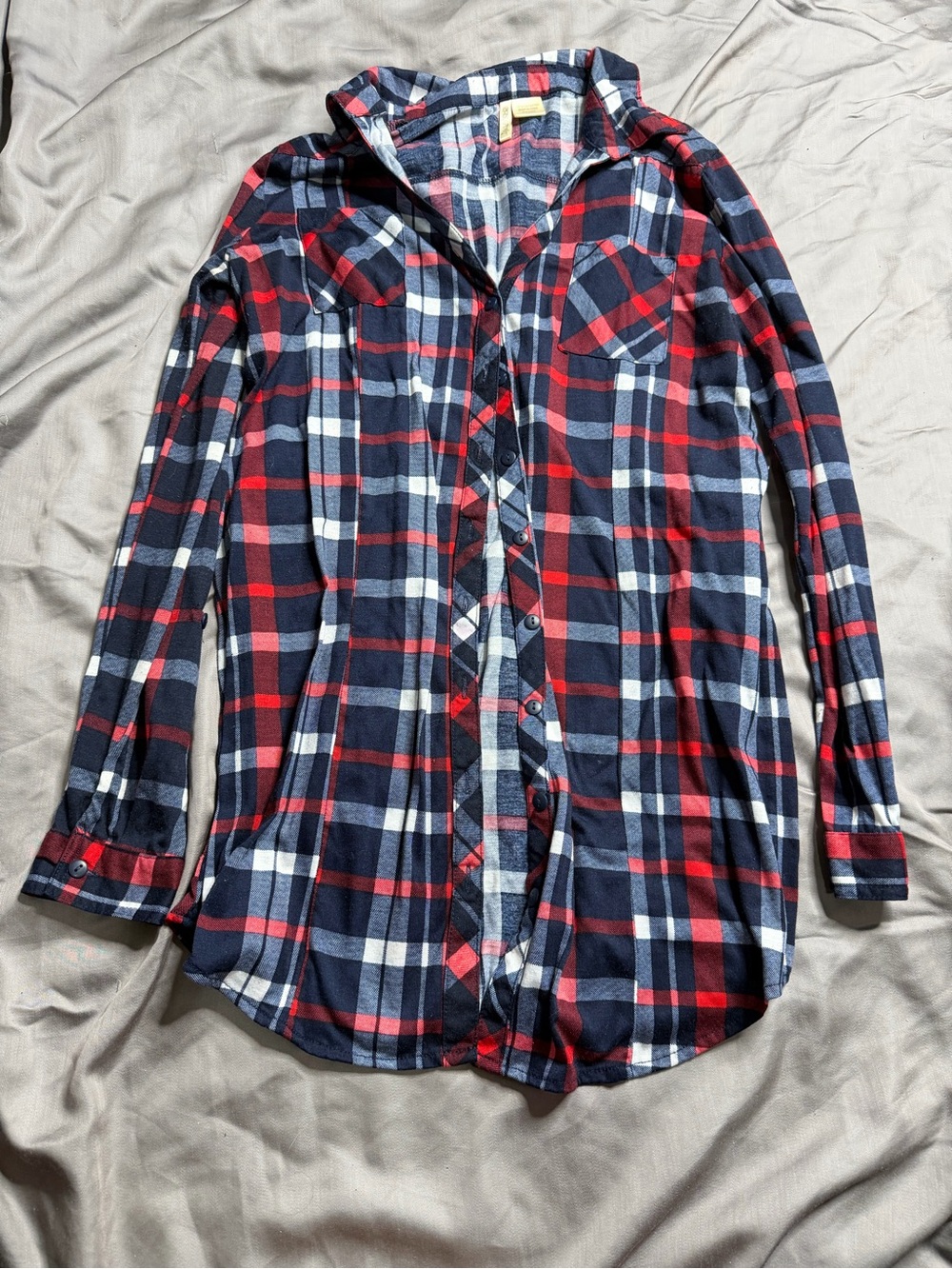 Passport Red, Navy & White Plaid Long-Sleeve Shirt Dress